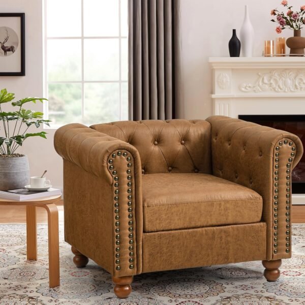 Rolled Arm Air Leather Club Chair Set of 2, 2-Piece Accent Chair Set for Living Room Small Apartment Office Décor - Image 5