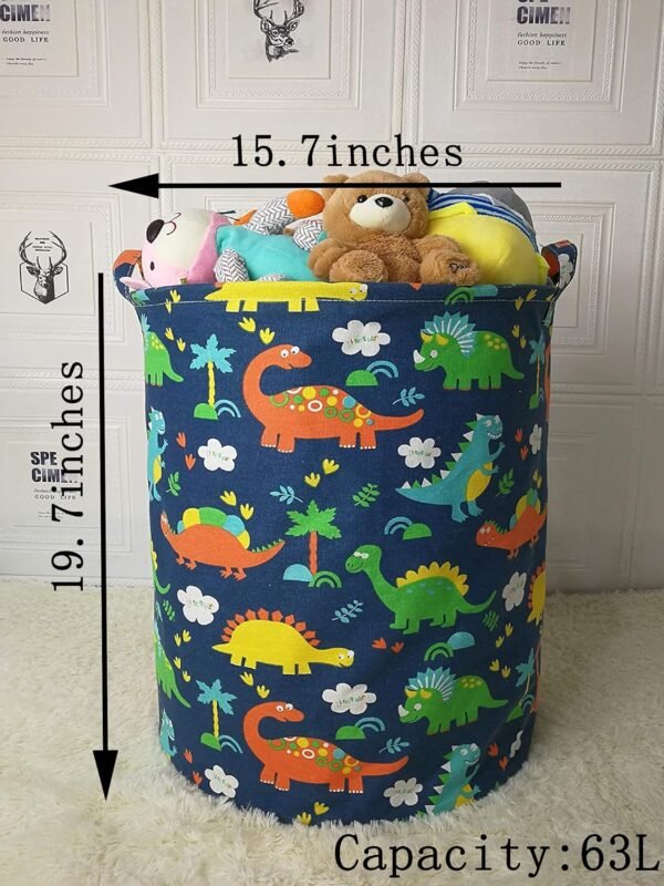 19.7 Inch Dinosaur Round Kids Laundry Clothes Hamper Dino Laundry Basket with Handles,Baby Toys Storage Organizer Bins Laundry Gift Basket for Boys and Girls Room, Bedroom Decor - Image 5