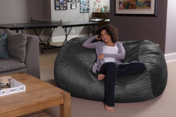 Sofa Sack Bean Bag Lounger - Plush Bean Bag Sofas with Super Soft Microsuede Cover - XL Memory Foam Stuffed Lounger Chairs for Kids, Adults, Couples - Jumbo Bean Bag Chair Furniture 6 Feet - Charcoal - Image 2