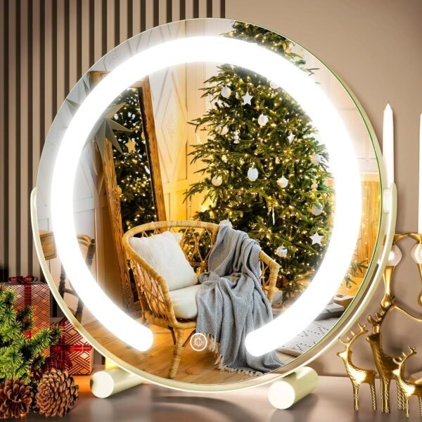 FENNIO Vanity Mirror with Lights, 13 inch COB LED Lighted Makeup Mirror, Round Makeup Mirror with Lights with 3-Color Lighting, 360° Rotation, Dimmable for Tabletop, Bedroom - Image 8
