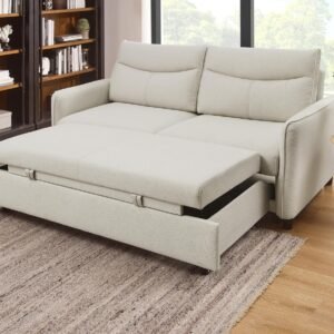 THSUPER 75-Inch Queen Size Convertible Sleeper Sofa Bed, Comfortable Pull-Out Futon Loveseat, Full Love Seat for RV Small Spaces, Hide-A-Bed Fold Out Couch – Beige