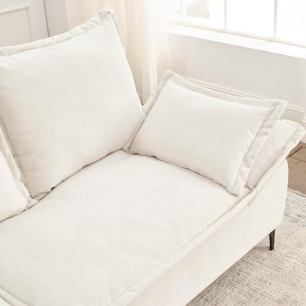 ERYE Modern Sleeper Sailboat Sofa Couch Dutch Velvet 3-Seater Cloud Sofa&Couch with Two Pillows for Apartments Office Studio Small Spaces Living Rooms, 88.5", Beige-005 - Image 4