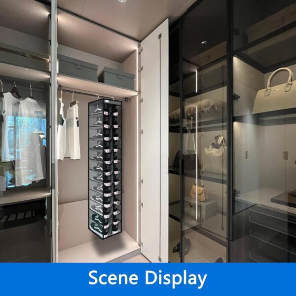 hanging shoe organizer, 24 Section,shoe organizer,Ample Storage Space,college dorm essentials for girls,Heavy duty rack Up to 45 Pounds,closet organizers and storage,closet organizer,Grey/Black - Image 2