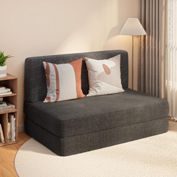 Aiho Futon Sofa Bed, Sleeper Chair Floor Couch, Memory Foam Folding?Chair?Bed with Linen?Fabric Removable Cover, for Living Room/Dorm/Guest Room/Apartment, Twin, Dark Grey - Image 3