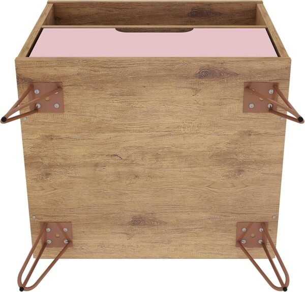 Manhattan Comfort Rockefeller Nightstands Set of 2 with Drawer and Cubby, Ideal for Bedroom and Living Room, Bedside Table with Mid Century Modern Design, Functional Storage Organizer, Pink - Image 9