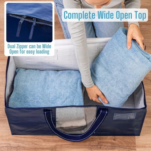 VENO 8 Pack Moving Bags, Comforter and Blanket Storage Bags for Closet, Moving Boxes, Boxes with Lids Alternative, College Dorm Packing Supplies, Foldable Heavy-Duty Tote with Window (Blue, 8 Pack) - Image 2