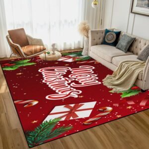 6′ X 9′ Christmas Rug Merry Xmas Door Mat Non-Slip Indoor Outdoor Front Door Doormat Living Room Bedroom Entrance Rug Happy Xmas Home Festive Decoration