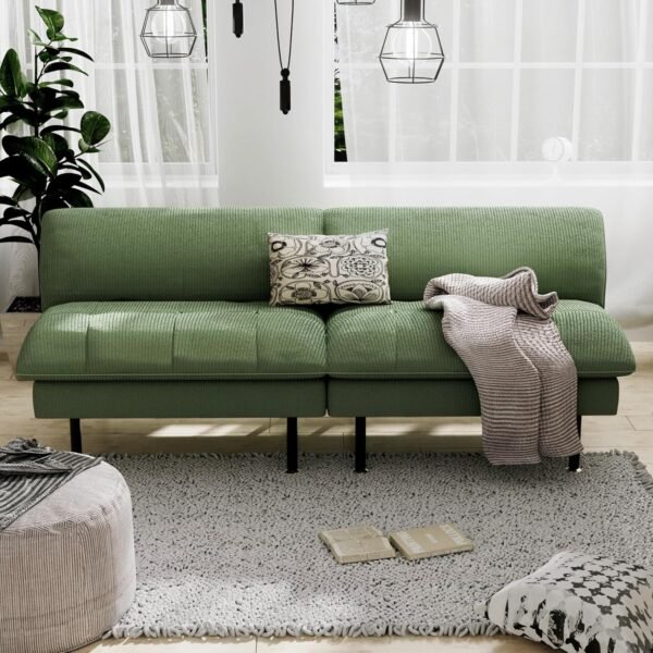 70" Futon Sofa Bed, 4-in-1 Multi-Function Couch Bed with Adjustable Backrest, Modern Convertible Futon, Recliner Love Seat Sleeper Sofa, Small Futon Couch for Living Room, Dorm, Green - Image 2