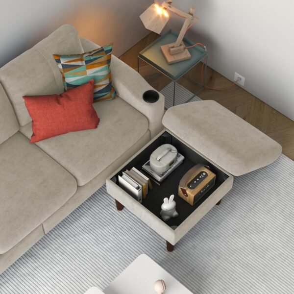 Sofa Couch, Sectional Couch Home Sofa for Living Room 3 Seater, Lounge Sofa with Ottoman, Couch with USB Charging & Cup Holders, L Shaped Modular Sectional Sofa for Office/Small Space, Beige - Image 7