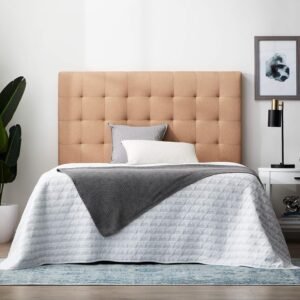 LUCID Upholstered Rectangle Square Tufting headboard, Twin/Twin XL, Beige