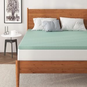 NapQueen 1.5 Inch Ventilated Green Tea Memory Foam Mattress Topper, Chic Green, CertiPUR-US Certified, Twin-XL