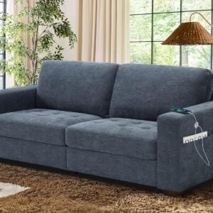 89 Inch Sofa Couch, Modern 3 Seater Couch with Removable Covers and USB Ports, Large Chenille Comfy Sofa for Living Room, Oversized Loveseat Sofa for Apartment(Blue)