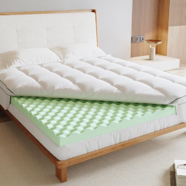 Memory Foam Mattress Topper TwinXL, 4inch Dual Layer Cooling 2''Gel Green Tea Memory Foam & 2" PillowTop Mattress Pad, 8-21inch Deep Pocket, Egg Crate for Back Pain Relief - Image 6