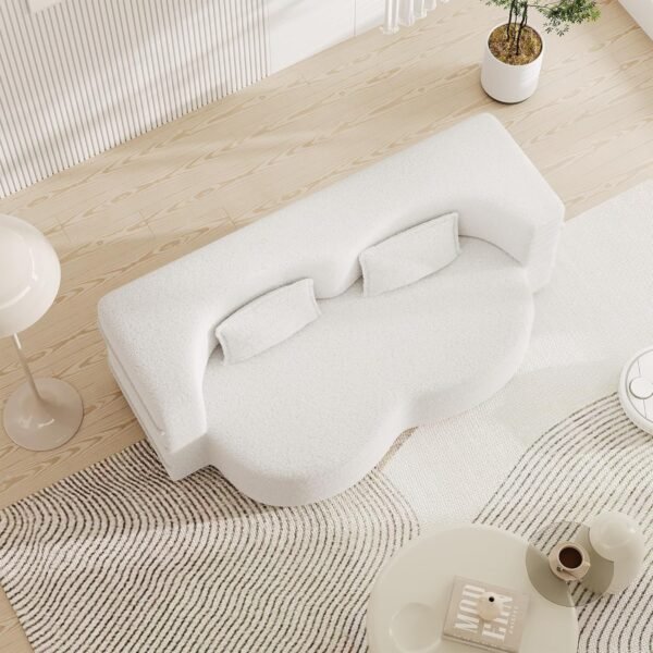 78" Teddy Loveseat Sofa Cloud Couch, 2 in 1 Convertible Sleeper Sofa Bed Full Size, Modern Boucle Floor Sofa Guest Bed with 2 Pillows for Living Room Apartment Office (Beige) - Image 6