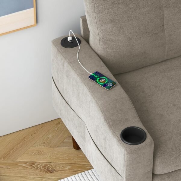 Sofa Couch, Sectional Couch Home Sofa for Living Room 3 Seater, Lounge Sofa with Ottoman, Couch with USB Charging & Cup Holders, L Shaped Modular Sectional Sofa for Office/Small Space, Beige - Image 6