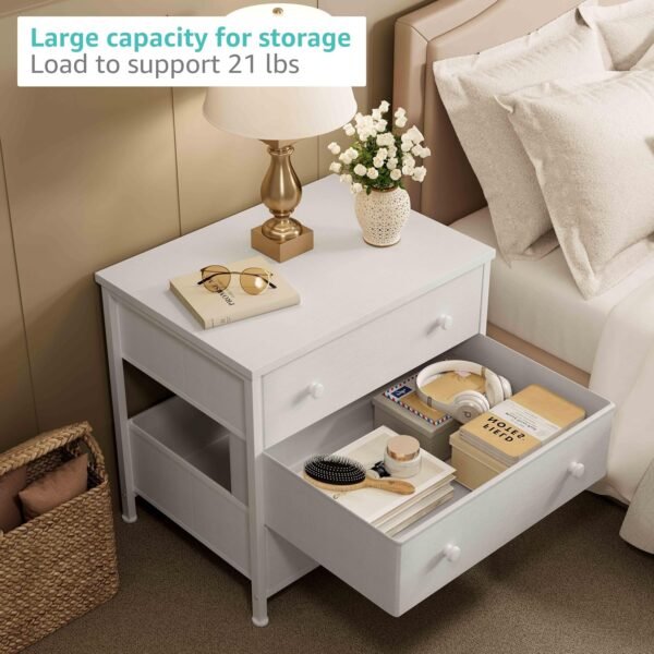 BOLUO White Nightstand with Fabric Drawers, Large Night Stand 3 Drawer Dresser for Bedroom, Closet, Girls Modern - Image 5