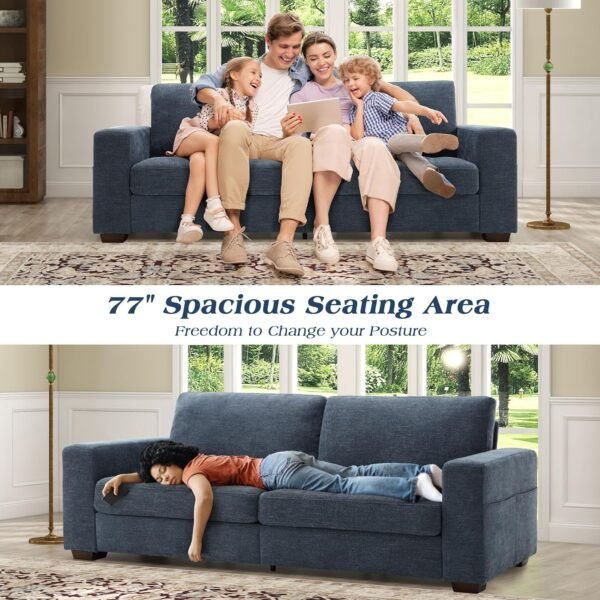 89 Inch Sofa Couch, Modern 3 Seater Couch with Removable Covers and USB Ports, Large Chenille Comfy Sofa for Living Room, Oversized Loveseat Sofa for Apartment(Blue) - Image 3