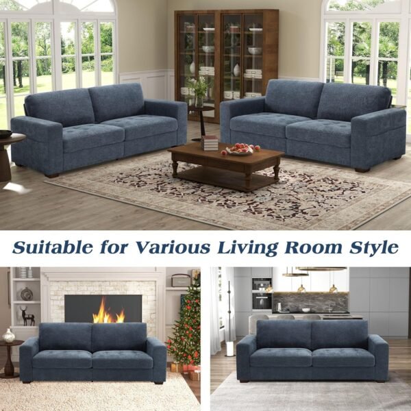 89 Inch Sofa Couch, Modern 3 Seater Couch with Removable Covers and USB Ports, Large Chenille Comfy Sofa for Living Room, Oversized Loveseat Sofa for Apartment(Blue) - Image 7