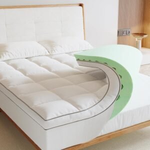 Memory Foam Mattress Topper TwinXL, 4inch Dual Layer Cooling 2”Gel Green Tea Memory Foam & 2″ PillowTop Mattress Pad, 8-21inch Deep Pocket, Egg Crate for Back Pain Relief