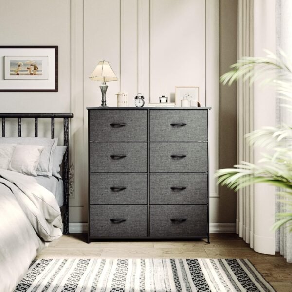 YITAHOME Fabric Dresser for Bedroom, Tall Storage Dresser with 8 Drawers, Black Dresser & Chest of Drawers, Storage Drawer Organizer for Closet, Bedroom, Living Room(Black Grey) - Image 2