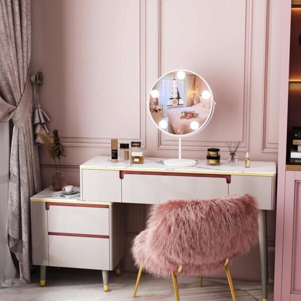 Vanity Mirror with Lights, 12" x 17" Hollywood Mirror, Light up Mirror with 5 Dimmable Bulbs and Smart Touch, 360° Rotation, White - Image 5