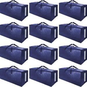 SWEET DOLPHIN 12 Pack Extra Large Moving Bags with Strong Zippers & Carrying Handles, Heavy Duty Storage Tote for Space Saving Moving Storage, Fold Flat, Alternative to Moving Box (Navy Blue)