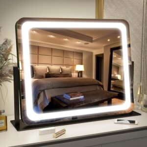 FENNIO Vanity Mirror with Lights 22″x19″LED Lighted Makeup Mirror,Large Makeup Mirror with Lights,Touch Screen with 3-Color Lighting,Led Mirror Makeup,Dimmable,for Vanity Desk Tabletop