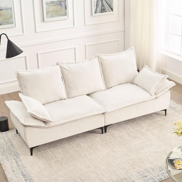 ERYE Modern Sleeper Sailboat Sofa Couch Dutch Velvet 3-Seater Cloud Sofa&Couch with Two Pillows for Apartments Office Studio Small Spaces Living Rooms, 88.5", Beige-005 - Image 6