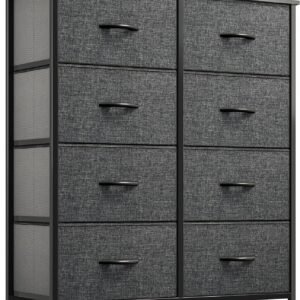 YITAHOME Fabric Dresser for Bedroom, Tall Storage Dresser with 8 Drawers, Black Dresser & Chest of Drawers, Storage Drawer Organizer for Closet, Bedroom, Living Room(Black Grey)