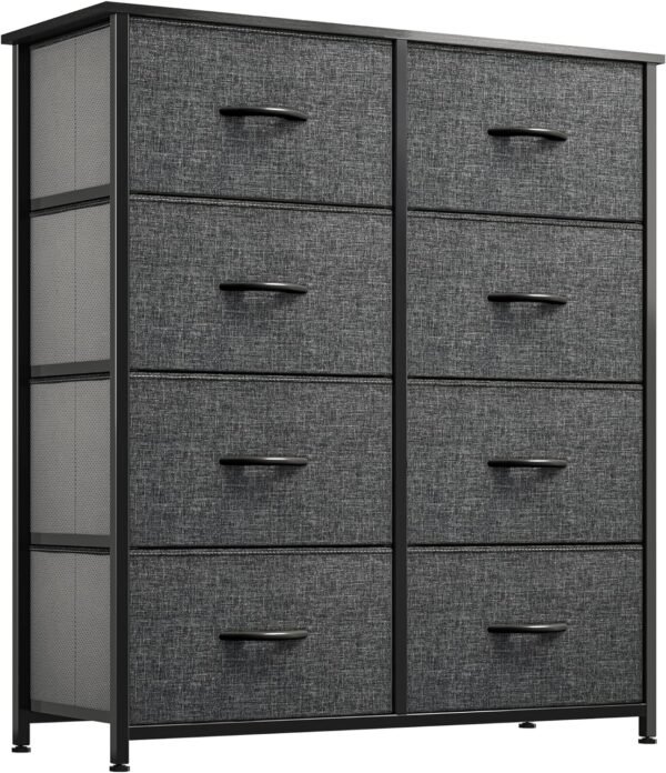 YITAHOME Fabric Dresser for Bedroom, Tall Storage Dresser with 8 Drawers, Black Dresser & Chest of Drawers, Storage Drawer Organizer for Closet, Bedroom, Living Room(Black Grey)