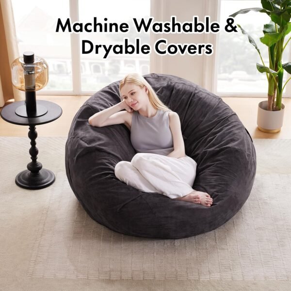 Giant Bean Bag Chair, Large Bean Bag Chairs for Adults, Convertible Bean Bag Bed, Big Beanbag Chair with Microfiber Cover, Huge Bean Bag Couch Sofa Floor Bed Mattress, Foam Filler (Black Queen) - Image 5