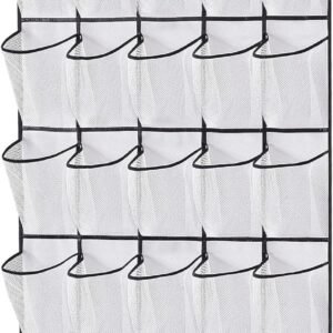 MISSLO 35 Large Pockets Over The Door Shoe Organizer Sturdy Oxford Fabric Hanging Shoe Rack for Door Mesh Closet Shoe Holder Hanger, White