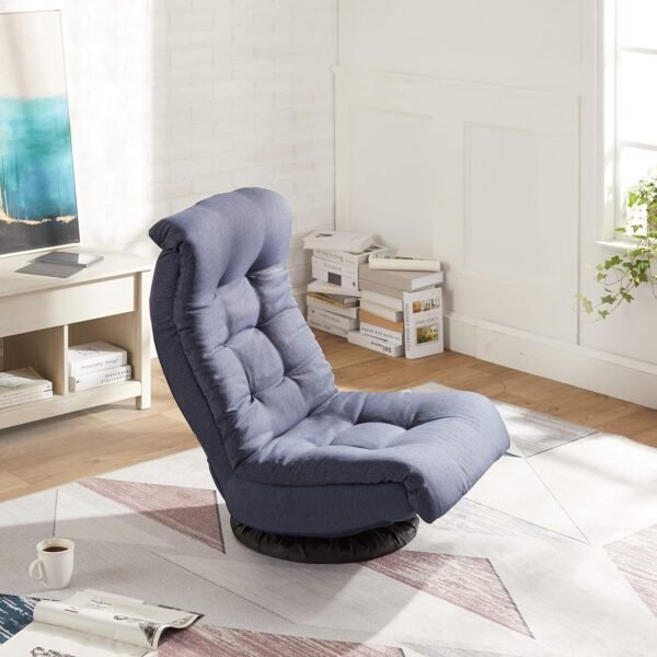 Amazon Basics Swivel Foam Lounge Chair - with Headrest, Adjustable, Denim, Blue, 26.3D x 23.5W x 13.7H in - Image 2