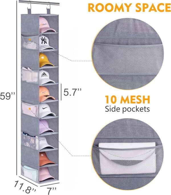 MISSLO 30 Large Pockets Dual Sided Hanging Shoe Organizer for Closet with Rotating Hanger and 10-Shelf Hanging Shoe Rack with Mesh Pockets for Shoes, Folded Clothes and Toys, Grey - Image 7