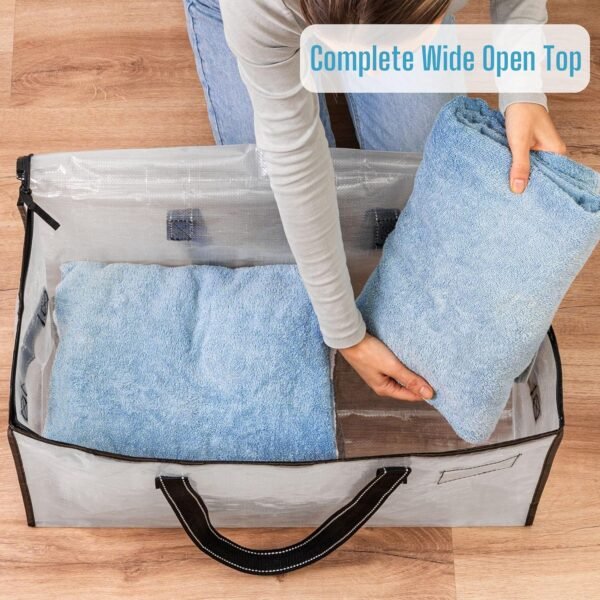 VENO 6 Pack Moving Bags, Comforter and Blanket Storage Bags for Closet, Moving Boxes, Boxes with Lids Alternative, College Dorm Packing Supplies, Foldable Heavy-Duty Tote with Window (Clear, 6 Pack) - Image 2