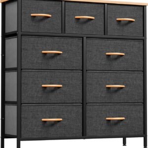 YITAHOME Dresser with 9 Drawers – Fabric Storage Tower, Organizer Unit for Bedroom, Living Room, Hallway, Closets – Sturdy Steel Frame, Wooden Top & Easy Pull Fabric Bins (Dark Grey)