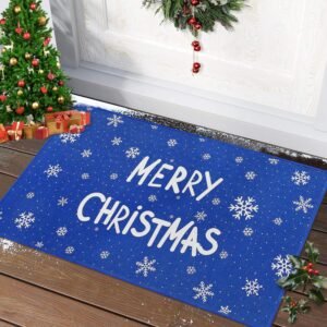 CAROMIO Door Mat Front Door Christmas Welcome Doormat Indoor Non-Skid Door Mat Xmas Floor Mats Washable Outdoor Indoor Decorative Xmas Door Mat for Bedroom Living Room Kitchen Nursery, 20″ x 32″ Blue