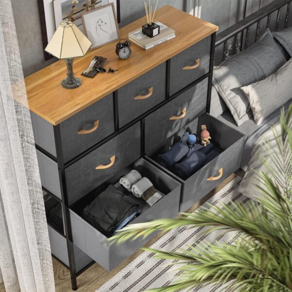 YITAHOME Dresser with 9 Drawers - Fabric Storage Tower, Organizer Unit for Bedroom, Living Room, Hallway, Closets - Sturdy Steel Frame, Wooden Top & Easy Pull Fabric Bins (Dark Grey) - Image 4