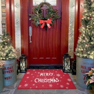 CAROMIO Indoor Entryway Door Mat 20×32 Christmas Decorative Doormat Xmas Welcome Doormat Washable Floor Mats Non-Skid Low Pile Front Door Mat for Bedroom Living Room Kitchen Nursery, 20″ x 32″ Red