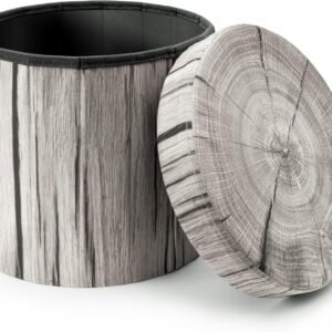 Sorbus Tree Stump Stool, Storage Ottoman 15 Inch Fake Tree Stumps Log Stool Storage, Artificial Tree Trunk, Perfect Footstool Kids Toy Chest, Rustic Log Cabin Decor Bench, Pedestal – Light Gray
