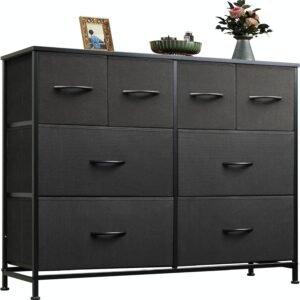WLIVE Dresser for Bedroom with 8 Drawers, Wide Fabric Dresser for Storage and Organization, Bedroom Dresser, Chest of Drawers for Living Room, Closet, Hallway, Black