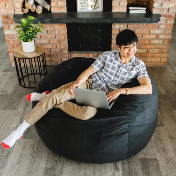 Big Joe Fuf Large Foam Filled Bean Bag Chair with Removable Cover, Black Lenox, Durable Woven Polyester, 4 feet Big - Image 2