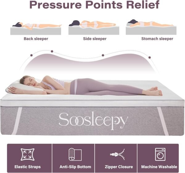 3 Inch Twin XL Memory Foam Mattress Topper College Dorm Portable Mattress Pad Cooling Bed Topper for Back Pain and Pressure Relief with Removable & Washable Cover - Image 3