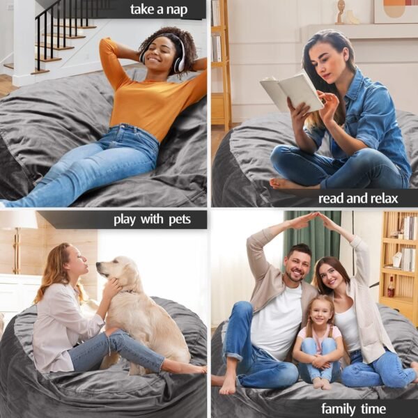 Bean Bag Chairs, Memory Foam Bean Bag Chair for Adults/Teens/Kids, Velvet Lazy Sofa Furniture with Removable High-Rebound Memory Foam for Living Room Bedroom College Dorm - Image 6