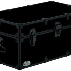 C&N Footlockers – Full-Size Happy Camper Trunk w/Black Trim – #1 Summer Camp Trunk – Made in the USA – Steel Footlocker with Lid Stay – 32 x 18 x 13.5 Inches (Black)