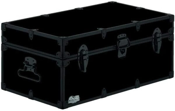 C&N Footlockers - Full-Size Happy Camper Trunk w/Black Trim - #1 Summer Camp Trunk - Made in the USA - Steel Footlocker with Lid Stay - 32 x 18 x 13.5 Inches (Black)