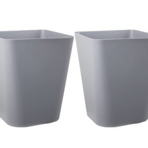 rejomiik Small Trash Can Plastic Garbage Can Wastebasket Container Bin for Bathroom, Office, Bedroom, Kitchen, Home and Dorm Room Essentials, Kids Rooms, Square, 1.6 Gallon, 2 Pack Grey