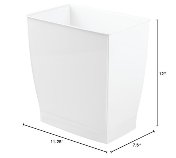 iDesign,Plastic Spa Rectangular Trash, Waste Basket Garbage Can for Bathroom, Bedroom, Home Office, Dorm, College, 2.5 Gallon, White - Image 4