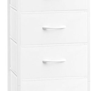 Somdot White Dresser with Charging Station and LED Light for Bedroom, Tall 5 Drawers Nightstand with Removable Fabric Bin for Bedside Laundry Closet Entryway Hallway, White Leather