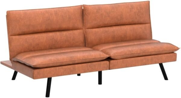 Opoiar Futon Sofa Bed,Memory Foam Couch Bed,Comfortable Brown Faxu Leather Loveseat Sleeper Sofa for Dorm Apartment Office College Small Space Bedroom RV Living Room - Image 4